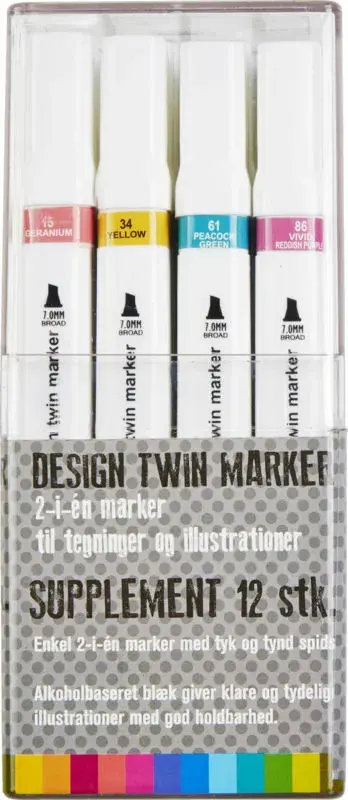 Design twin marker skygger gråtoner hud-farver 12stk