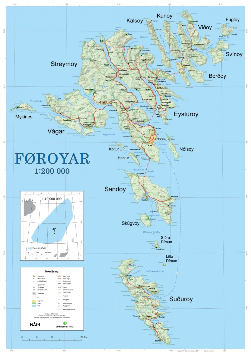 Føroyakort 1:200 000 (NÁM 2024 )