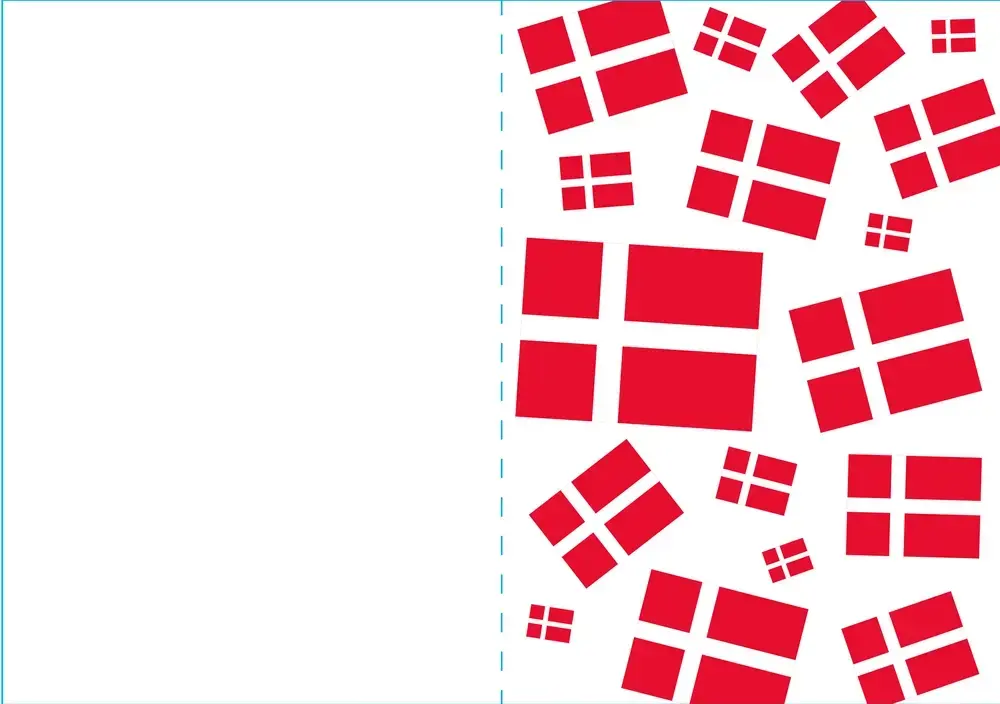 Kort 4/4 m/konvolutter flag/jordbær