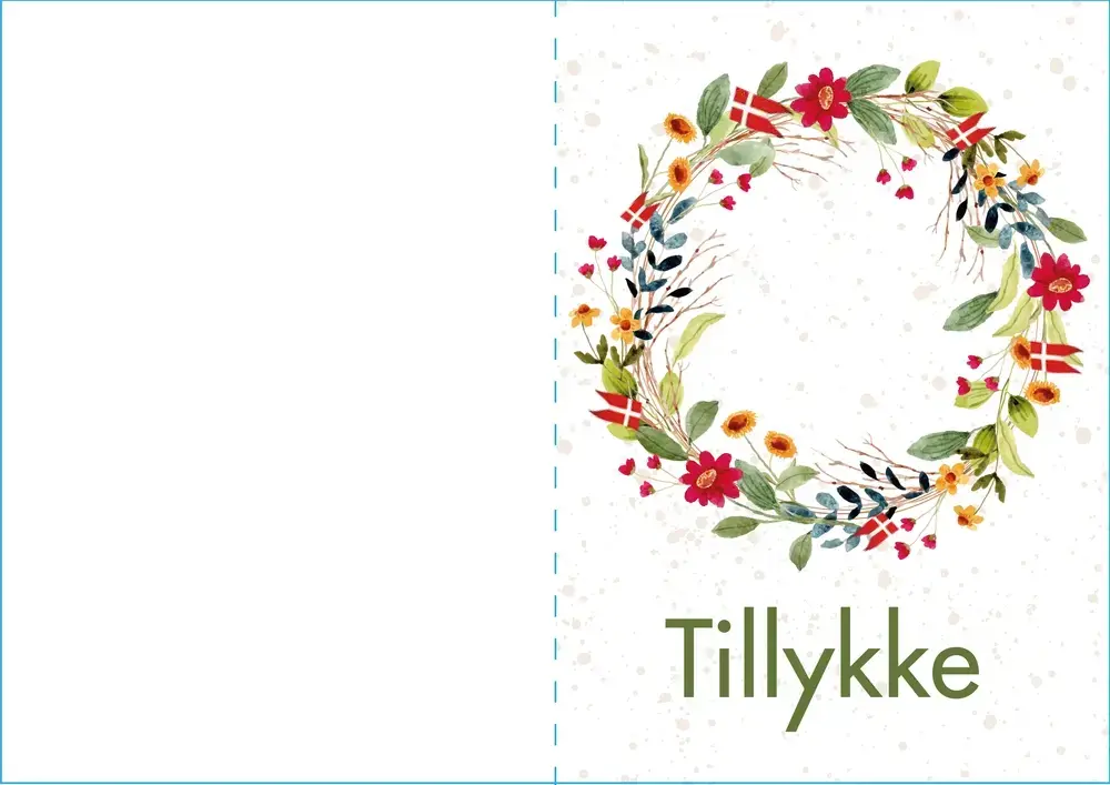 Kort 4/4 m/konvolutter tillykke med dagen/hip hip hurra
